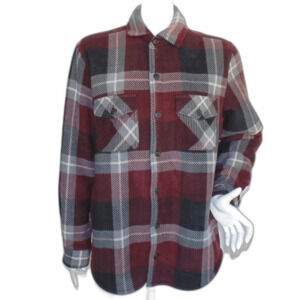 FREEDOM FOUNDRY Plaid Shirt-Jacket, M, Sherpa Lined, Maroon/Black/Gray, Pockets